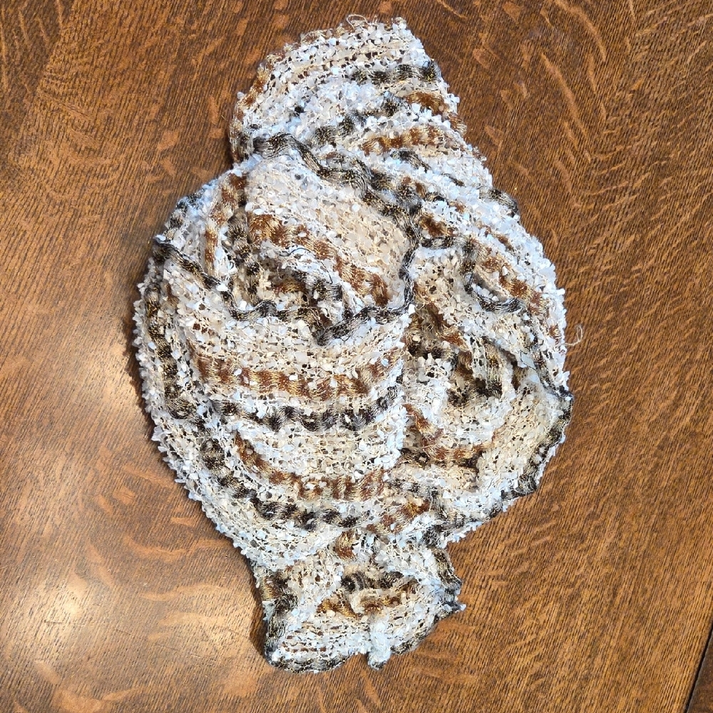 🆓🆓🆓 Infinity Textured Knit Scarf in Brown, Gray, Cream and Metallic Copper